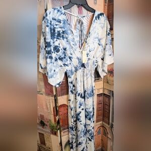 Japna Blue and White Tie-Dye Maxi Dress